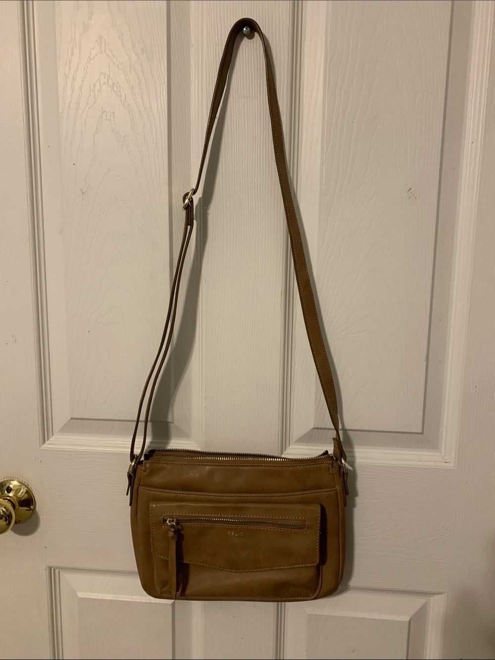Relic Tan Crossbody Bag with Front Zip Pocket